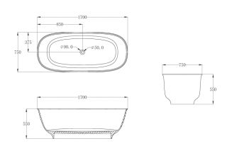 Прозрачная ванна ABBER Kristall AT9707Onyx из полиэфирной смолы 170x75см чёрный